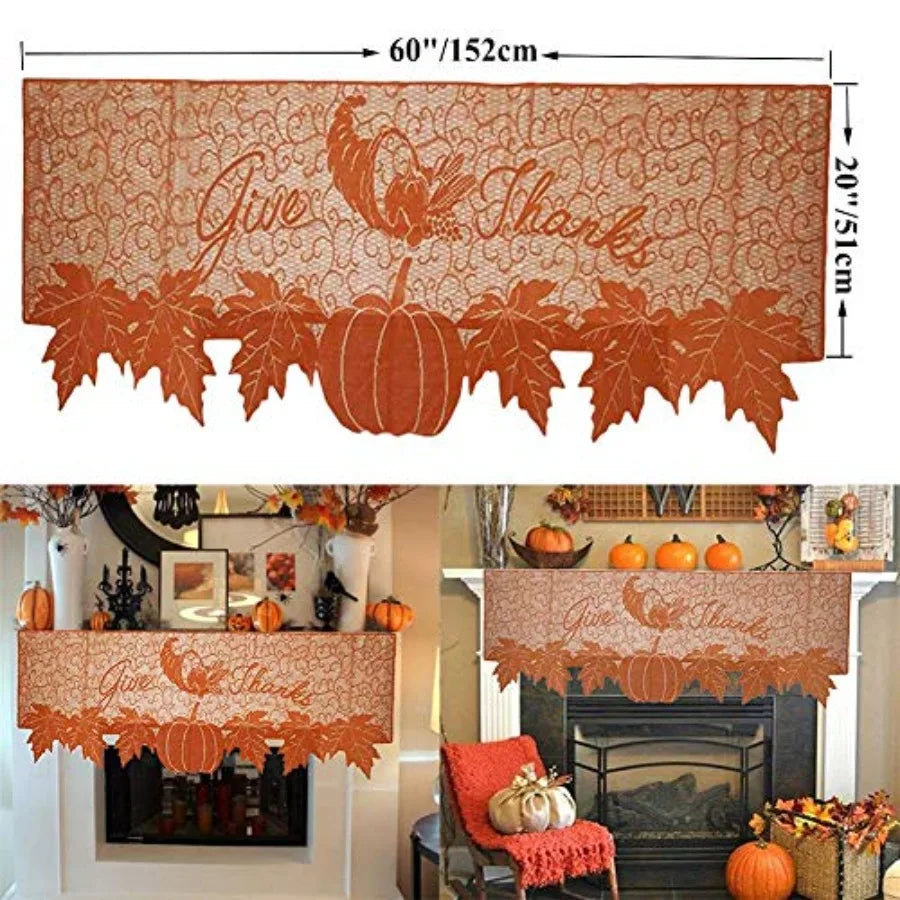 20"x60" Thanksgiving Decor Fireplace Scarf Fireplace Cloth Pumpkin Lace Table Runner Fall Runner Mantle Scarves Cover for Thank
