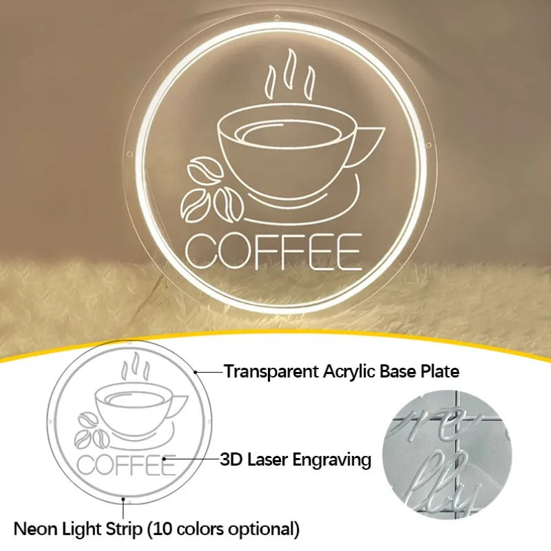 Custom Coffee Neon Sign Shop Home Woman Girls Room Decor Wall Decoration 3D Carving Sign Led Luminous Signs Christmas Gift