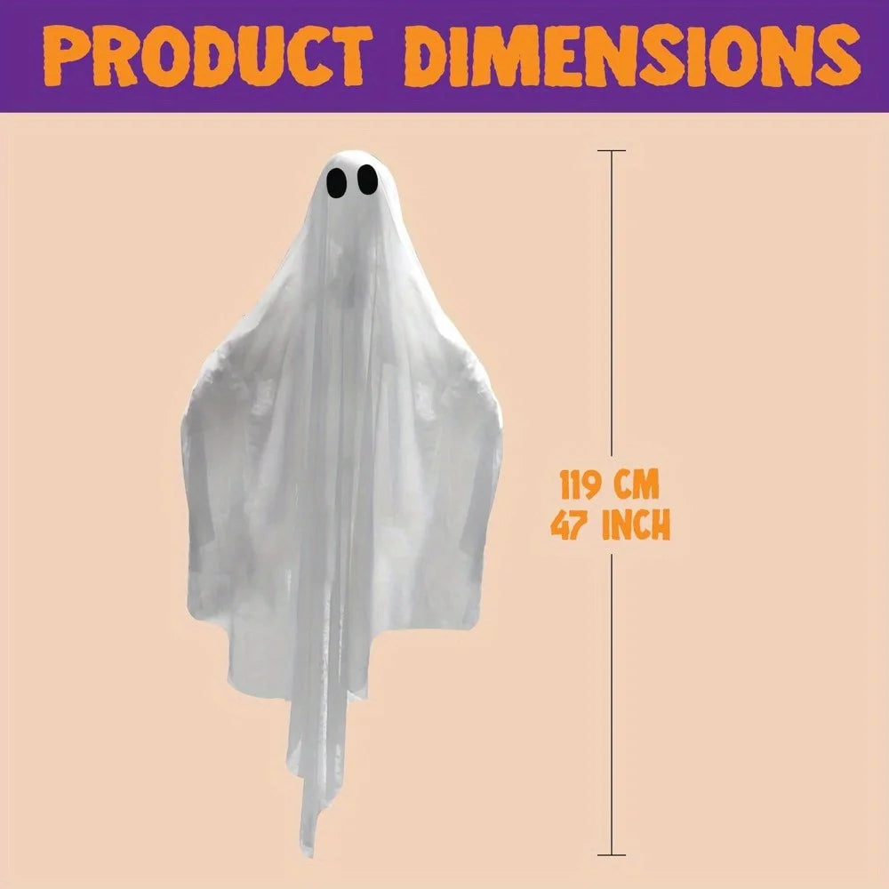 Halloween Hanging Light up Ghost with Spooky Blue LED Light, 47'' White Ghosts Halloween Hanging Decoration for Front Yard Patio Lawn Garden Party Decor Indoor Outdoor, Photobooth Props