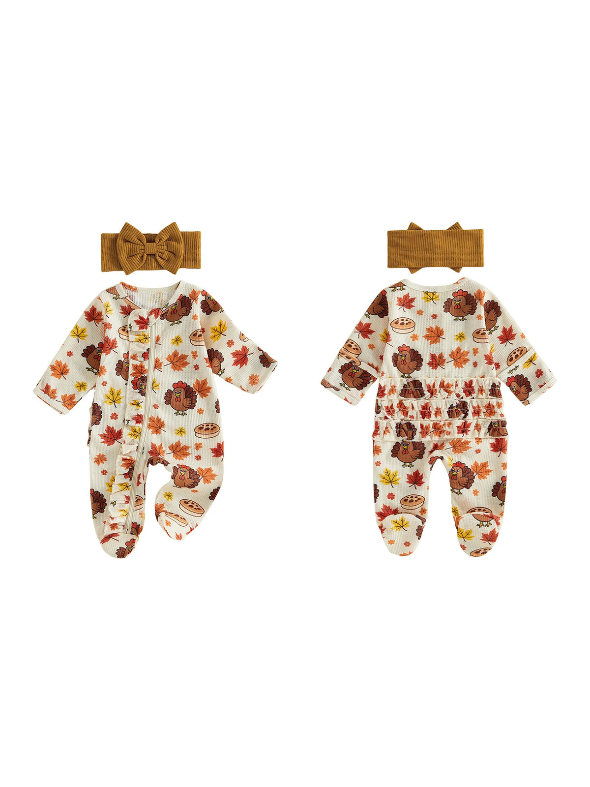 Jumpsuit With Sleeve Turkey Print Baby Girl Fall With Headband Long Sleeve Sleeve Baby Girl Girl Baby Girl Fall