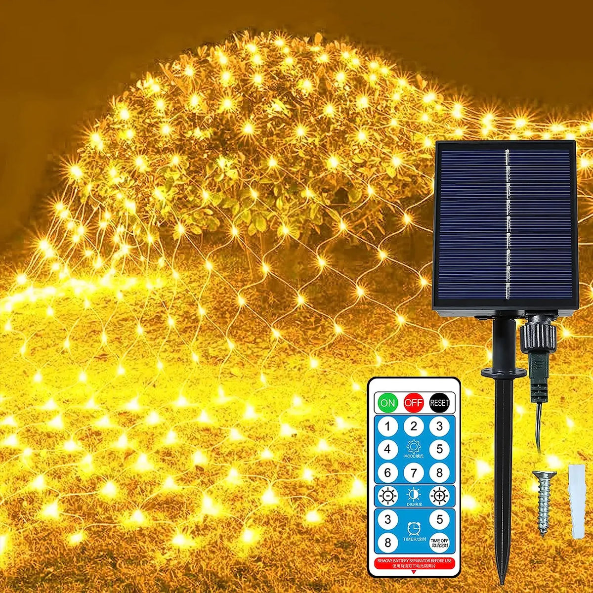 Solar Lights Outdoor Garden decoration 3M x 2M Mesh Curtain Fairy Light Waterproof Garland Christmas Wedding Decors with Remote