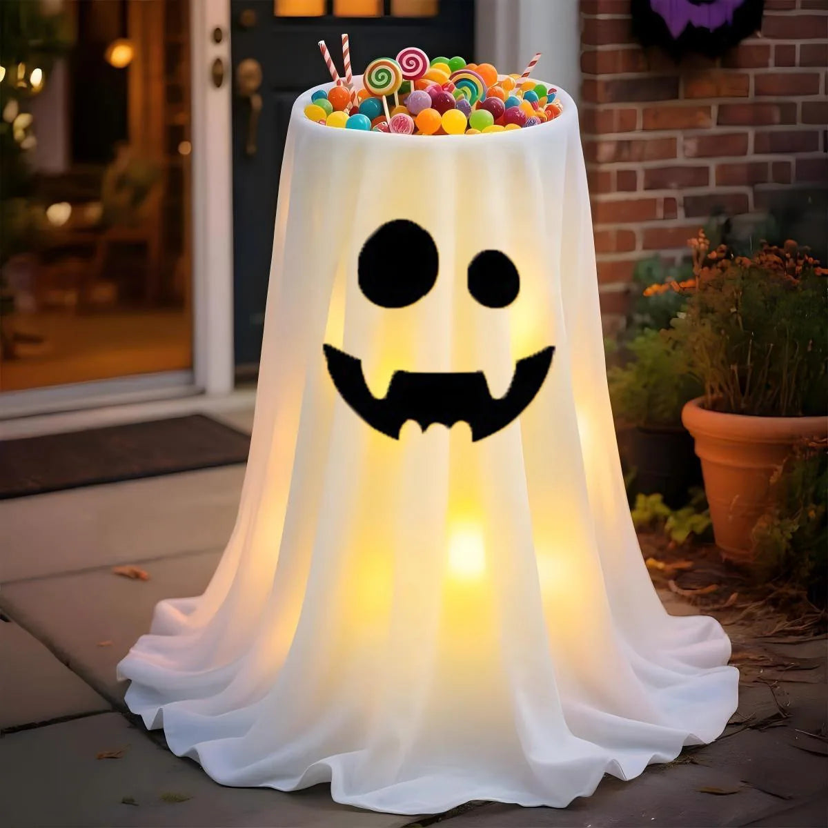 Large-Capacity Lighted Halloween Ghost Candy Bowl | Halloween Candy Bowl for Trick-or-Treat, Thick Draping Ghost Sheet