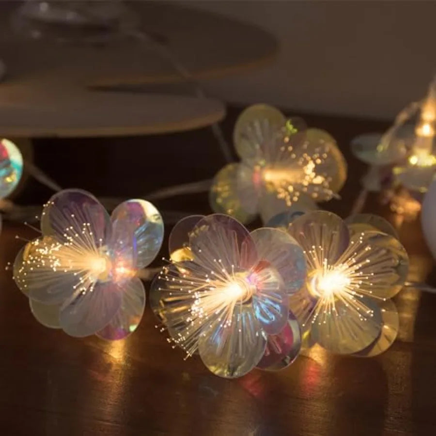 Fiber Optic Flower String Lights Battery Operated with Timer, 10 LED Flower Garland Lights Fairy Lights for Room Table Wedding