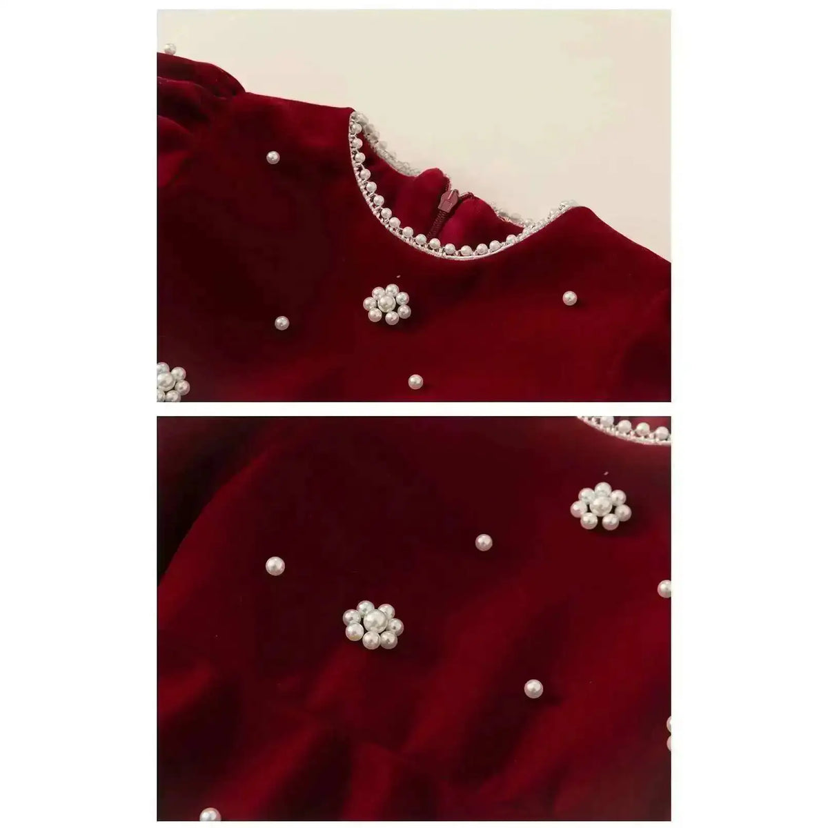 Autumn Winter Children Dress 1-10Y Girls Pearl Thick Warm Fleece Red Party Christmas Princess Dresses Toddler Wear Kids Clothing