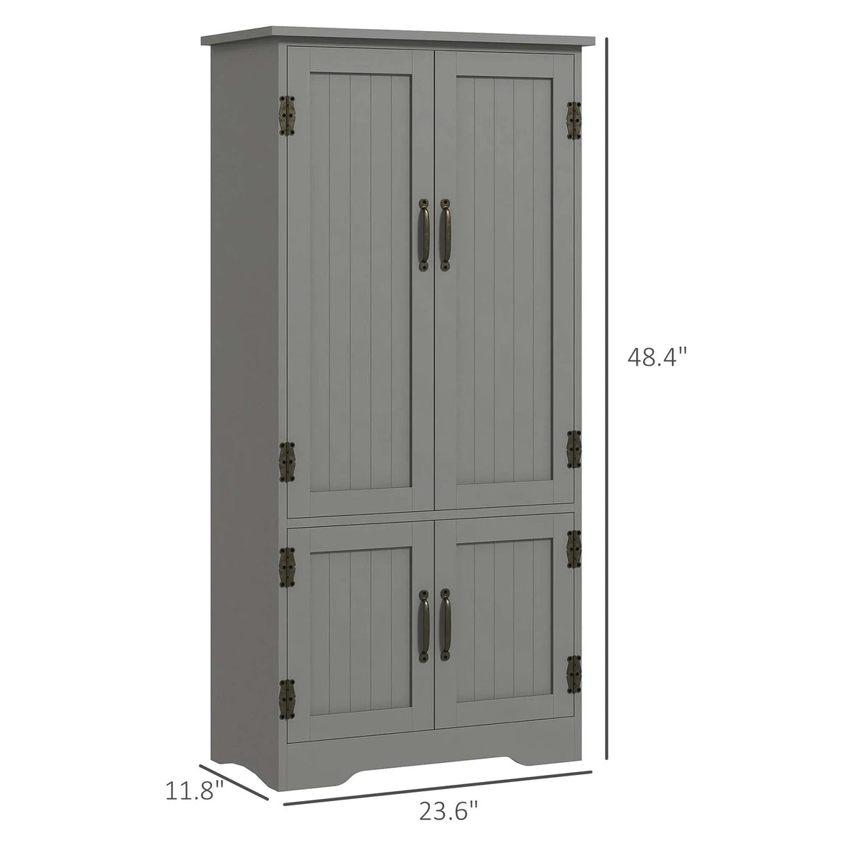 Freestanding Storage Hutch Furniture W/ 2 Large Doors and 2 Small Doors, Gray