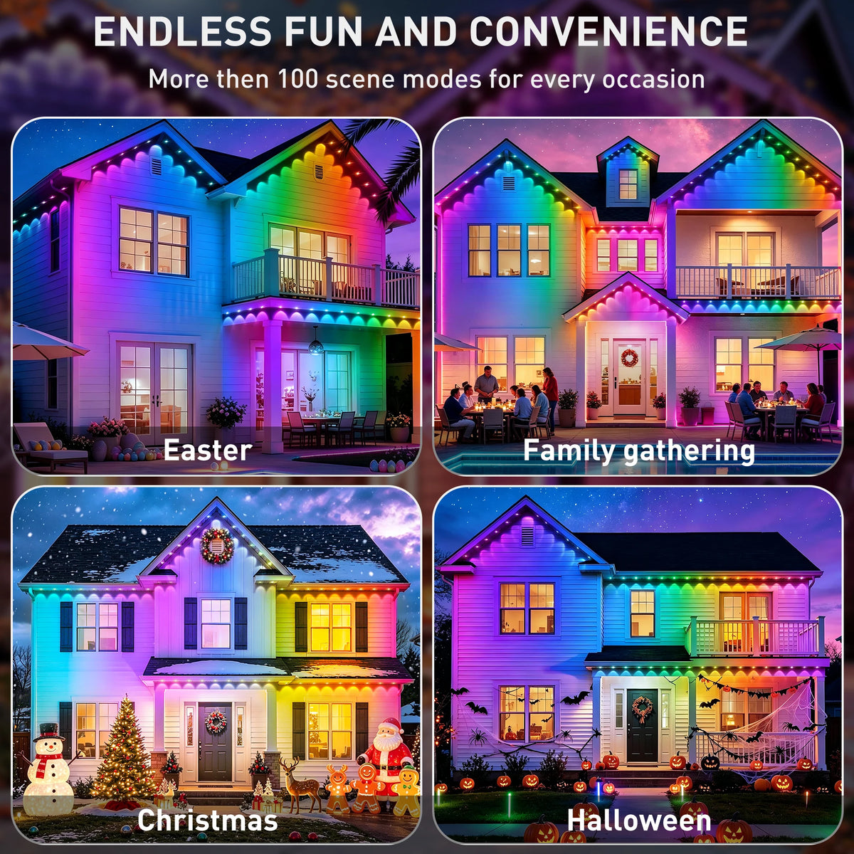 New Permanent Outdoor String Light RGBIC 600ft ,IP67 Waterproof Eaves Lights, App & Remote Control, Music Sync, MyDIY Timer, Easy Install for Patio, Roofline, Garden, Deck, Fence Holiday Decor