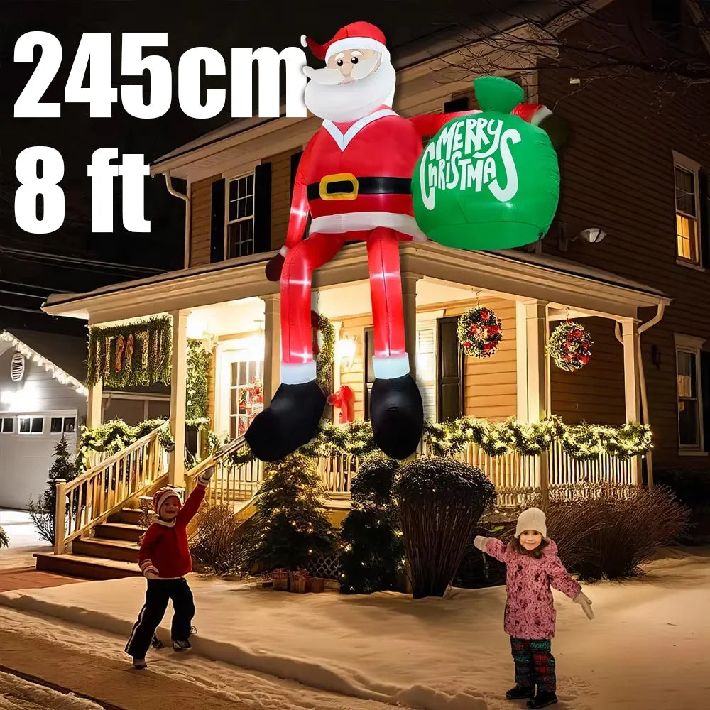 8FT 245cm Christmas Inflatables Glowing Climbing Santa Claus with LED Outdoor Home Cafe Decoration Party Yard Xmas Decor