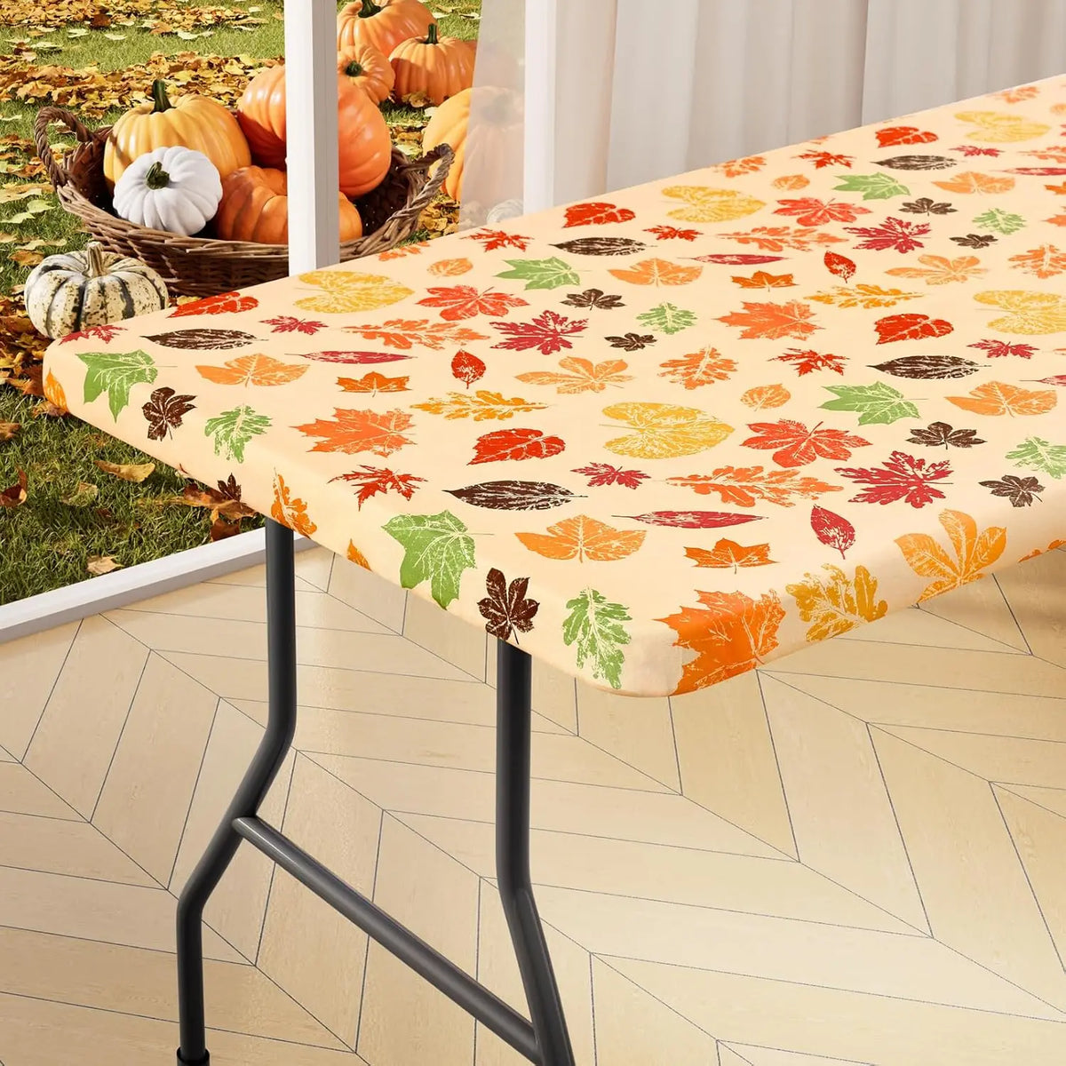 Waterproof PVC Flannel Table Cover Elastic Fitted Tablecloth Floral Pumpkin Christmas Pattern Dining Party Decoration