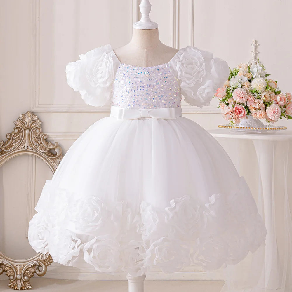 HETISO Girls Princess Sequins Dresses Toddler Kids First Birthday Ball Gown Children Wedding Christmas Party Frocks 2 4 6 8 Year