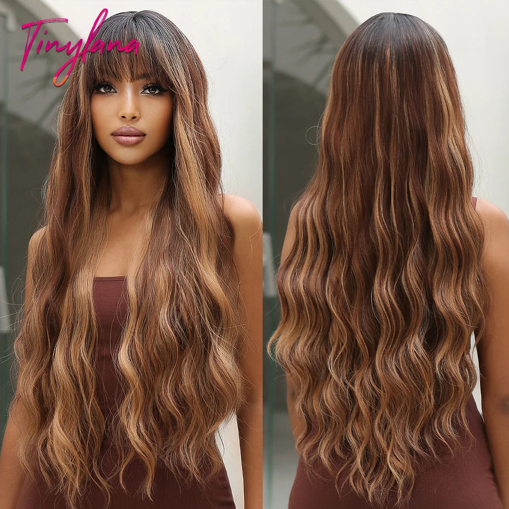 Long Curly Green Wave Synthetic Wigs with Bangs for Women Christmas Grass Green Cosplay Wigs Daily Natural Hair Heat Resistant