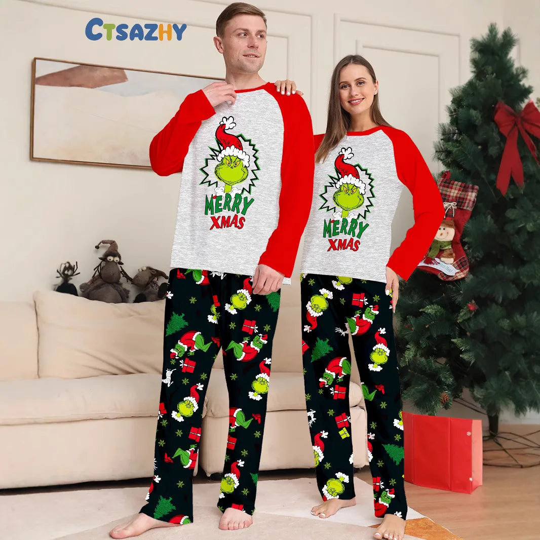 Christmas family clothing, 2-piece set of autumn and winter Christmas home wear and pajamas for a family of three