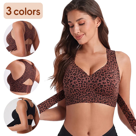 Women Wireless Posture Bra, Front Closure Cross Back Design, Wide Strap Full Coverage Back Support Comfort Daily Underwear