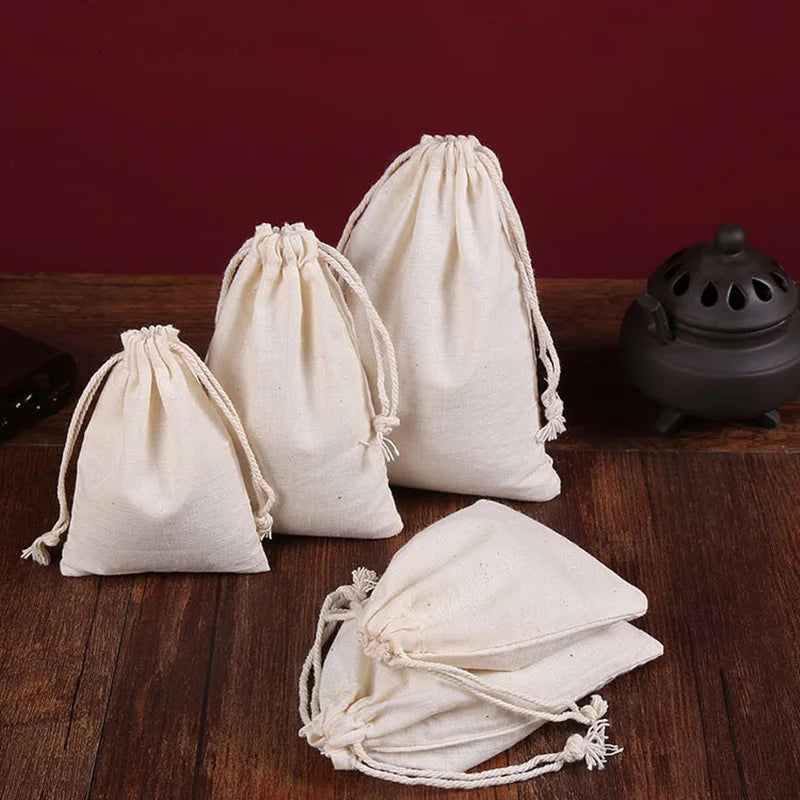 50/100 Pcs/Lot 100% Cotton Drawstring Storage Bags for Gift Package Christmas Party Wedding Craft Packing Plain Pouches