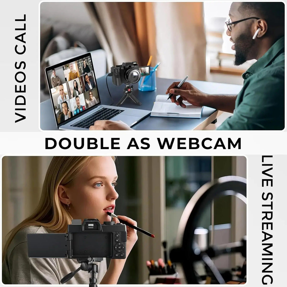 4K Vlogging Camera for YouTube with Flip Screen, WiFi, and Auto-Focus - Photography Digital Camera Includes 2 Batteries, Wide & Macro Lens, MicroSD Card, Card Reader