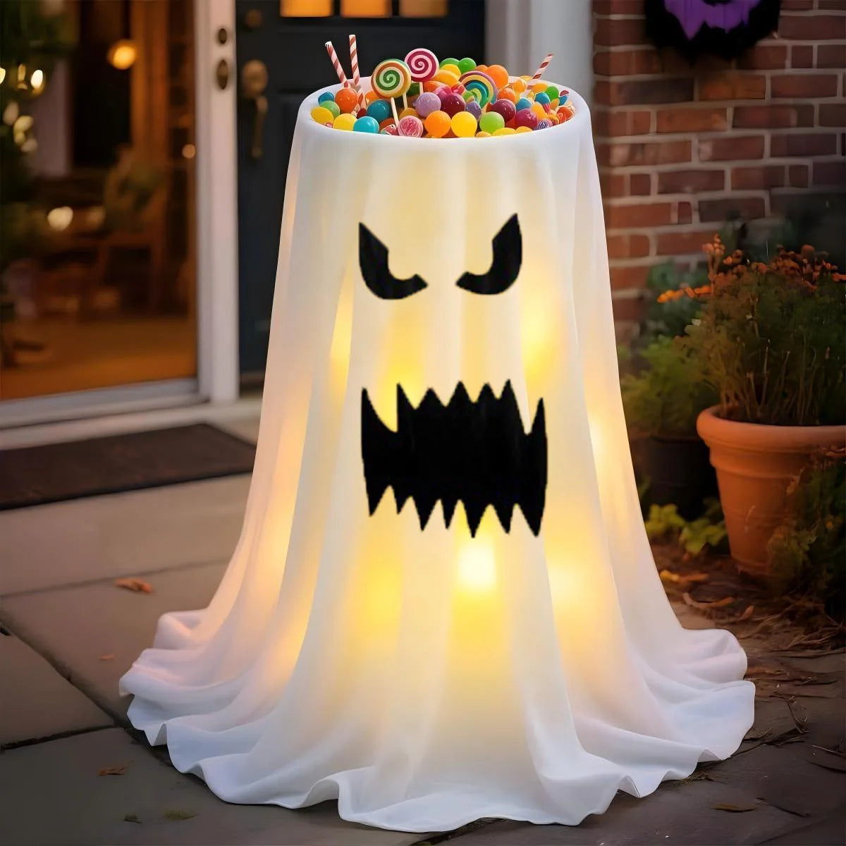 Large-Capacity Lighted Halloween Ghost Candy Bowl | Halloween Candy Bowl for Trick-or-Treat, Thick Draping Ghost Sheet