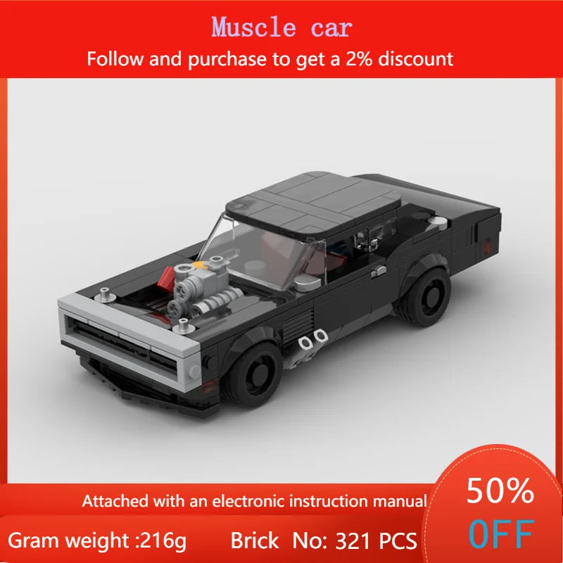 Building Block Model 321 Parts MOC Car 1970 Stud Wide Version Educational Toy For Boys Adults Children Christmas Gift