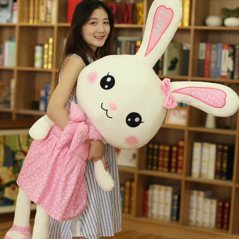 30-120cm Rabbit Plush Dolls Big Ear Bunny Plushie Soft Stuffed Animal Kawaii Skirt Rabbit Decor Christmas Girl Birthday Toy Gift