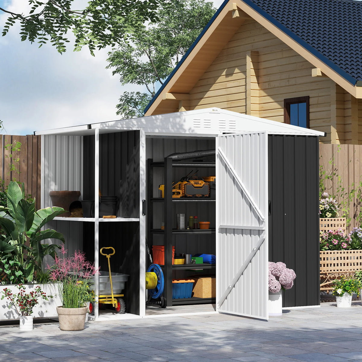 8 x 4ft Metal Garden Shed, Tool Shed w/ Lockable Door, Dark Gray