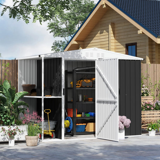 8 x 4ft Metal Garden Shed, Tool Shed w/ Lockable Door, Dark Gray