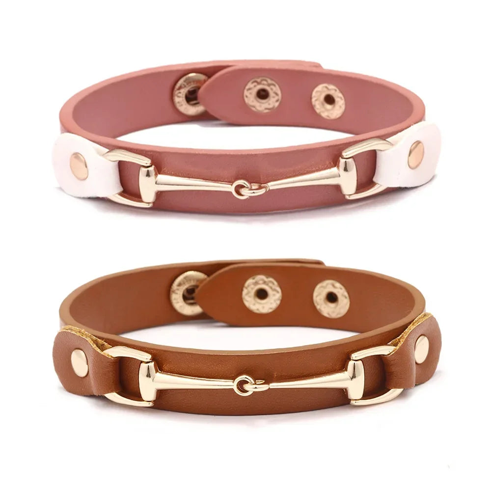 Kirykle High Quality PU leather Bracelet for women Candy Color Double Layer Punk Style Charms Leather Bangle Christmas Gift