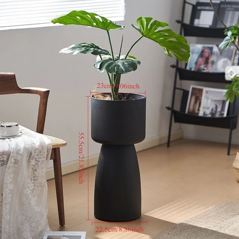 Creative high footed flower pot, living room floor standing Nordic green plant, lotus lamp planting pot