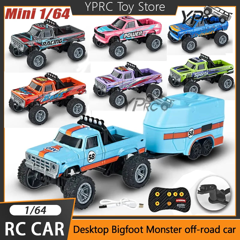 Mini 1:64 RC Car Monster Truck 2.4G Alloy Remote Control Off-Road Drift Racing with Led Light Adult Boys Toys Christmas Gifts