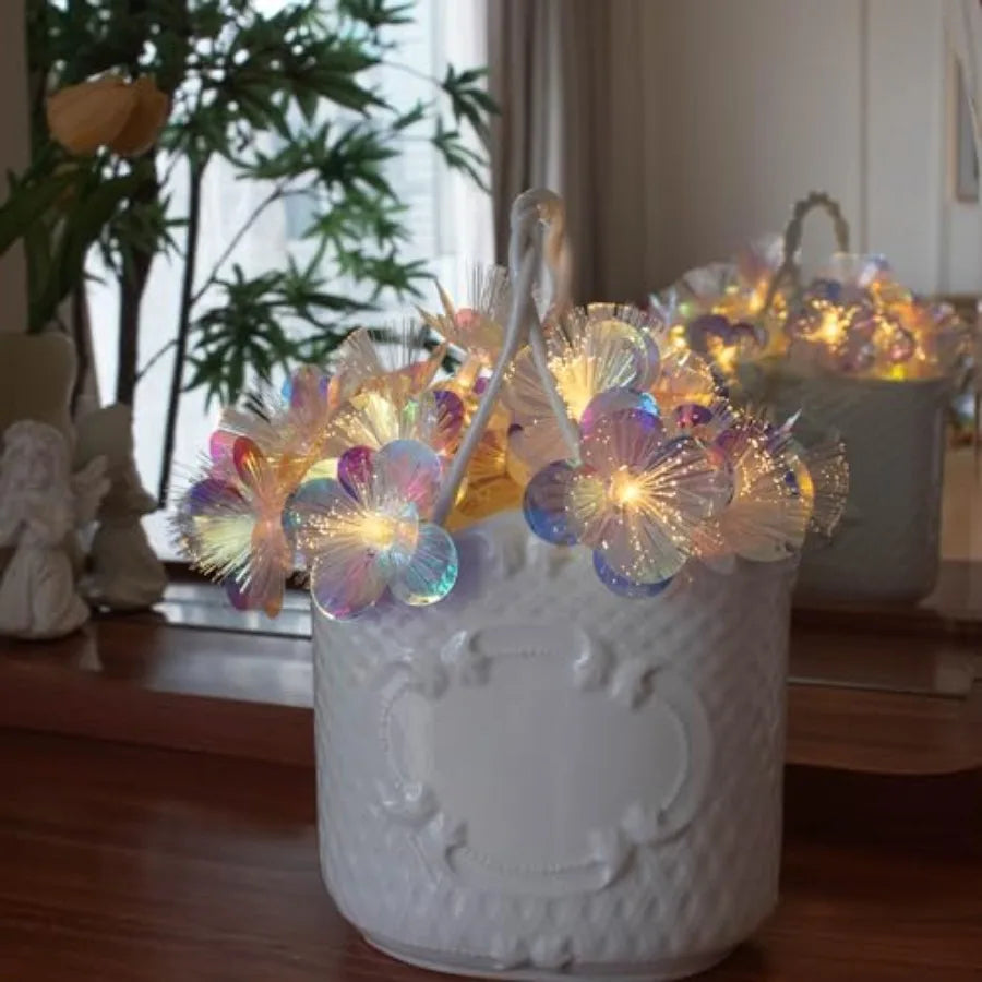 Fiber Optic Flower String Lights Battery Operated with Timer, 10 LED Flower Garland Lights Fairy Lights for Room Table Wedding