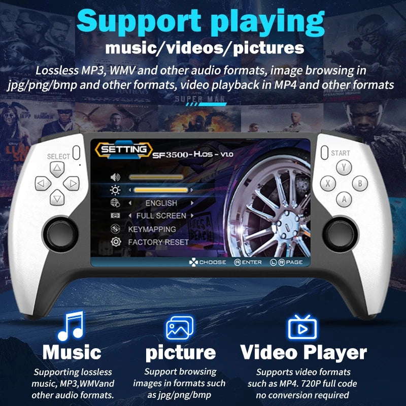 2026 New SF3500 5 Inch Handheld Game Console for PS1 GBA SNES MAME Retro Emulator FHD Portable Gaming Machine Christmas Gift