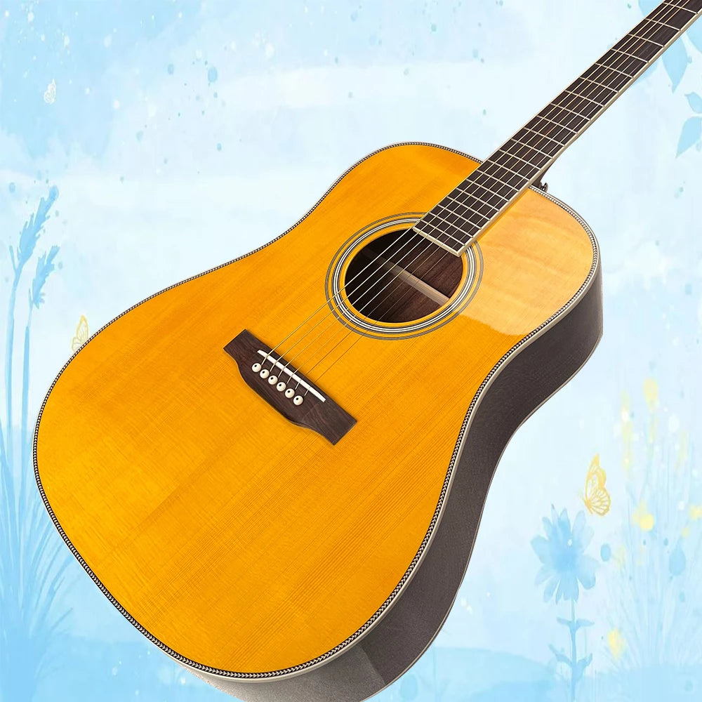 D-28CW Clarence White Acoustic Guitar，Professional Solid Spruce Top Rosewwod back and side Rosewood Fretboard Bone Nut and Saddle 21 frets 43mm nut good quality Ideal for Christmas Presents, Folk And Country Music, And Stud