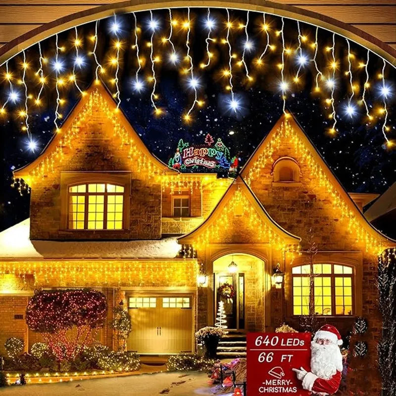 Christmas Decorations 2026 Star Garland 4M(W)*0.4/0.5/0.6M(H) With Twinkling Strobes (Warm White+Cool White)8 Modes Festoon Led