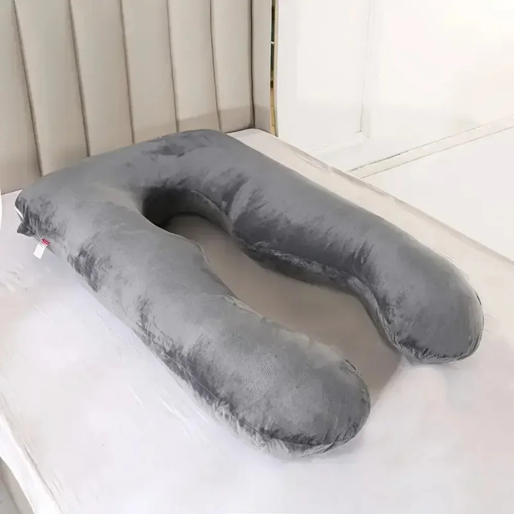 Soft Fleece U‑Shaped Pregnancy Pillow, Multi‑Functional Maternity Body Pillow with Lumbar & Abdominal Support for Pregnant Women Side Sleeping