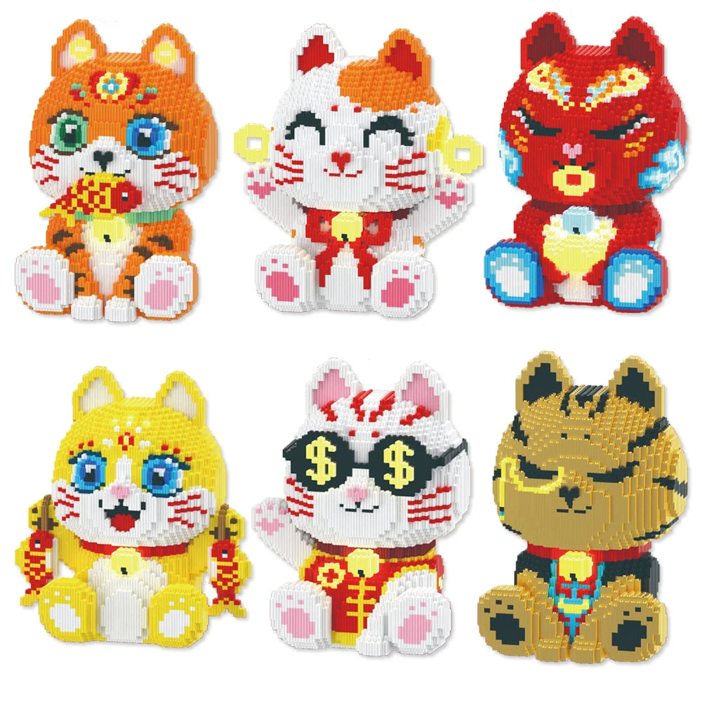 Maneki Neko Magic Building Block Lucky Cat Model Assembled Bricks 3D Kitty Puzzle Decor Toy For Kids Christmas Gift