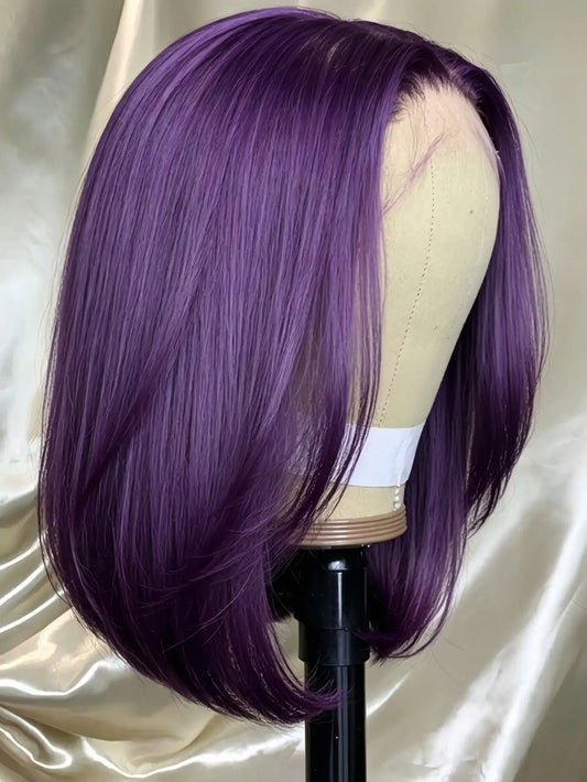 Purple Lace Front Wigs Human Hair 200 Density Short Bob Wig for Women Purple Colored Bob Lace Front Wigs 13x4 HD Lace Front Wig Human Hair Dark Purple Bob Wigs Pre Plucked with Baby Hair for Daily Holiday Christmas Valentine'
