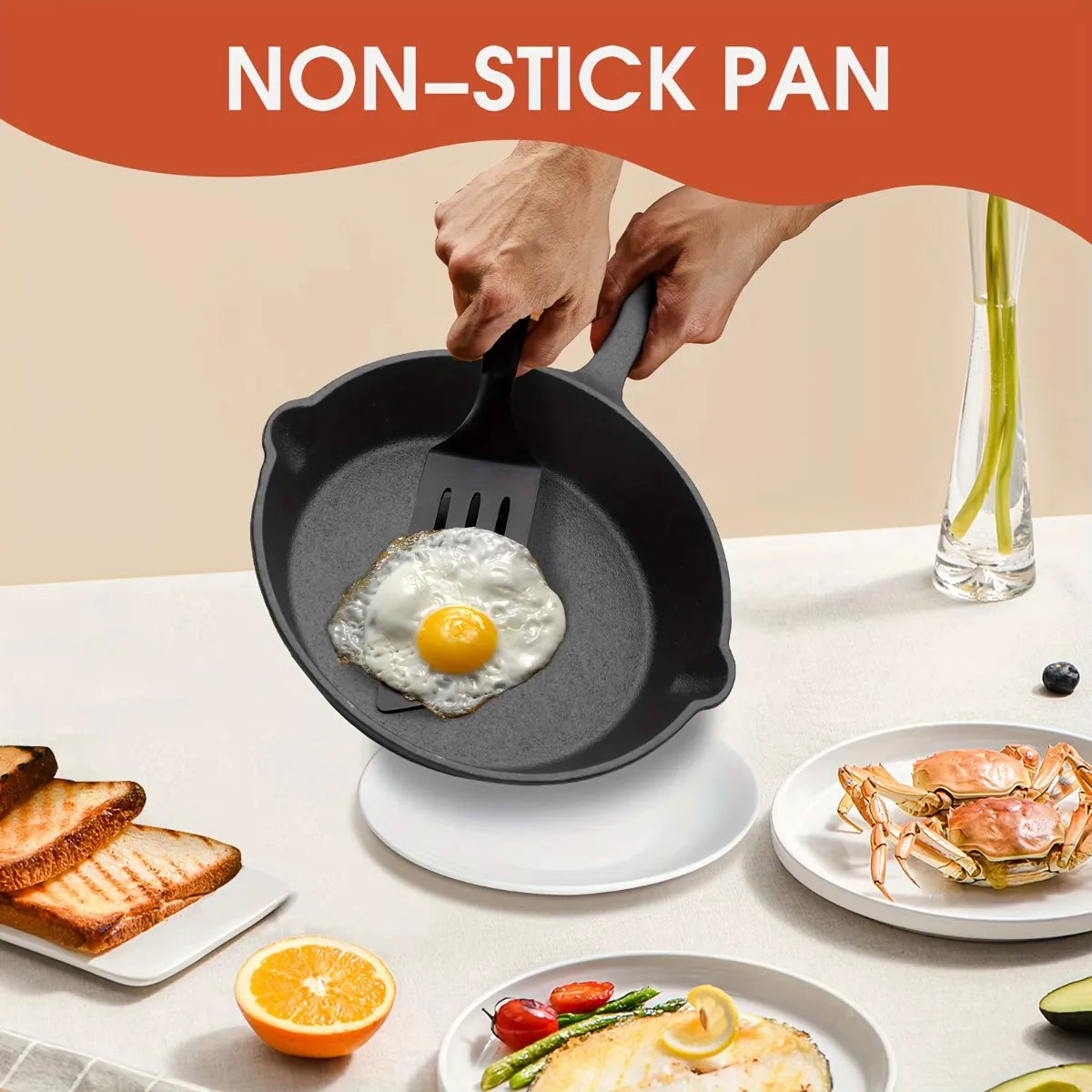 3PCS Cast Iron Skillet Set, Non-Stick Frying Pans with Drip Spout for Camping, RV & Home Cooking