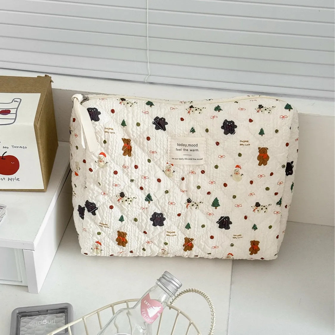 Ladies' Cosmetic Bags Cartoon Snowman Large Capacity Portable Storage Bags Teddy Bear Print Christmas Cute Kawaii Makeup Bags