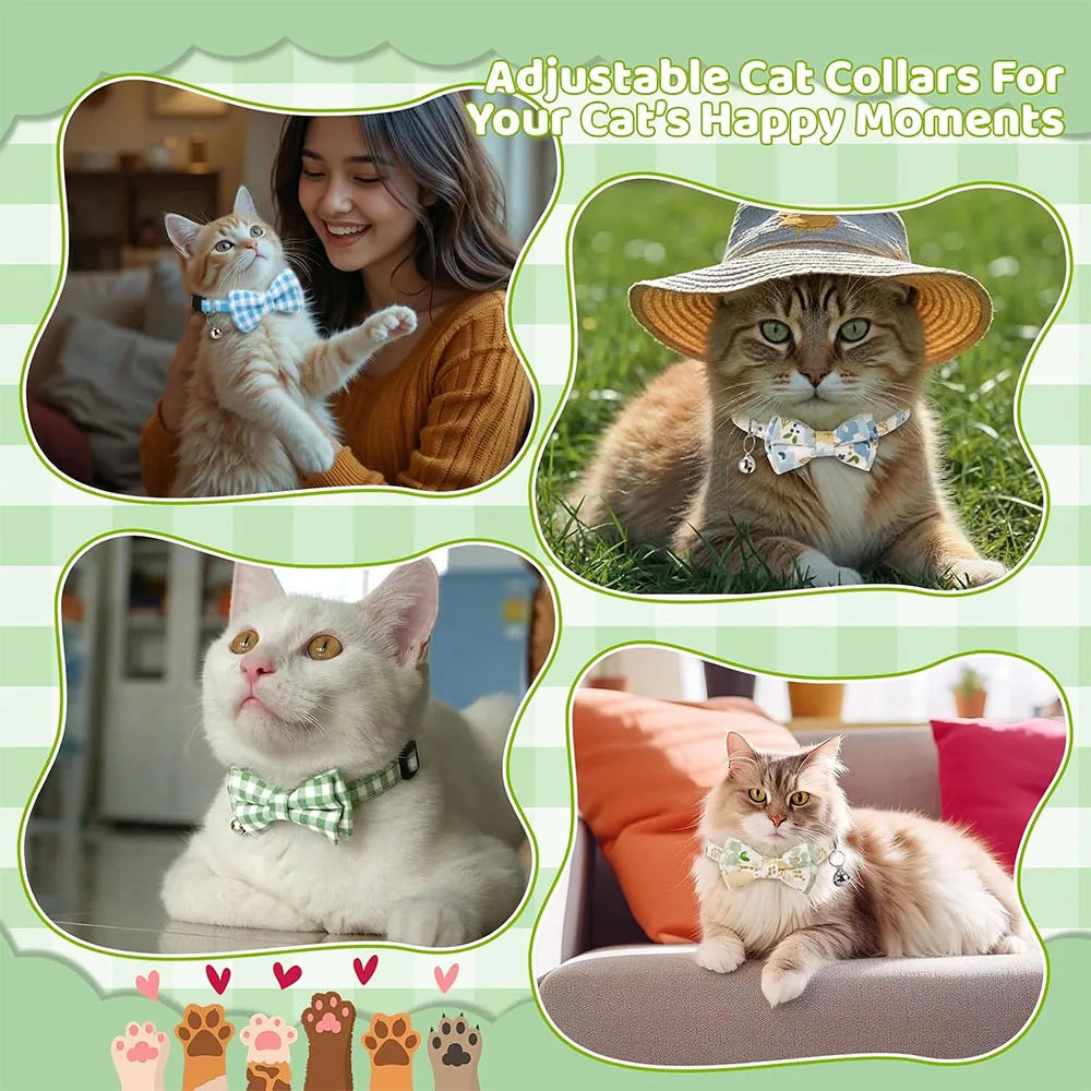 6 PCS With And Bell,Cat Collar Plaid,Breakaway Adjustable Cat Bow Tie Collars For Kittens Or Certain Puppies