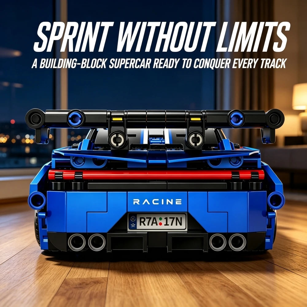 KAVOWORLD Metallic Blue Plated Sports Car Building Blocks Small Supercar Model Toy Kit Race Car Building Set for Teens 14+ GT Assembly Display Model with Rear Wing Spoiler European Classic Speed Car Desktop Decor Halloween Th