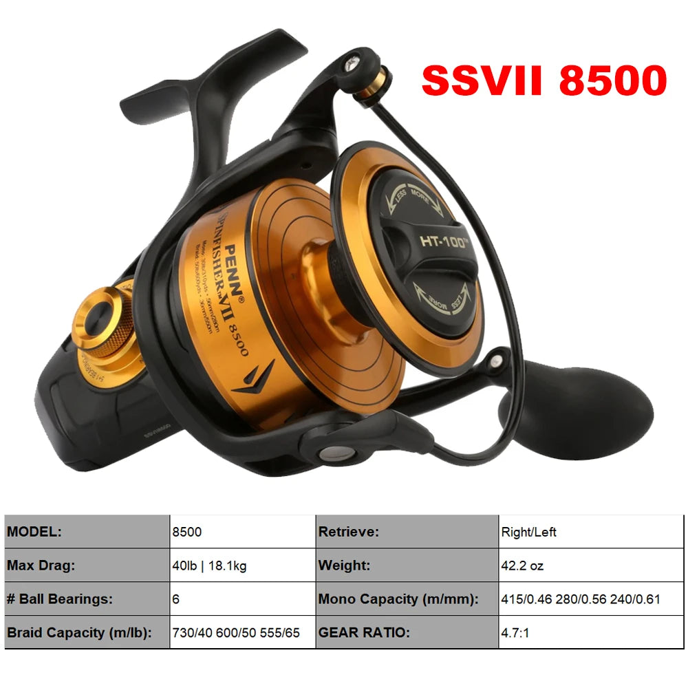 Penn Spinfisher VII Spinning Fishing Reel 3500/5500/6500/7500/8500/10500 HT-100 Carbon Fiber Drag Washers Spinning Wheel