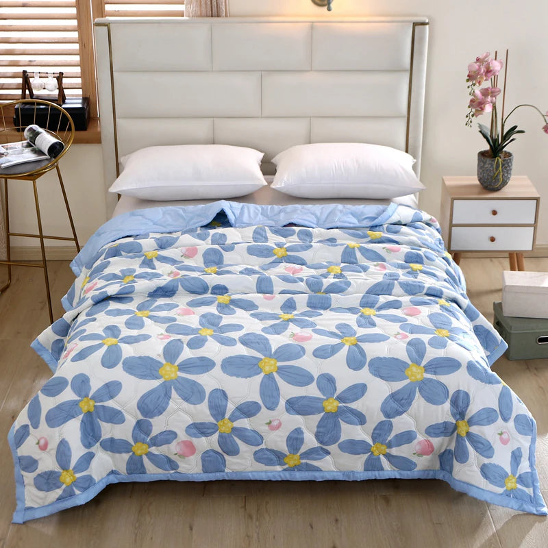 Cool Refreshing Soft Summer Quilt Skin Friendly Breathable Flower Printing Air Conditioner Blanket Thin Well-vetilated Comforter