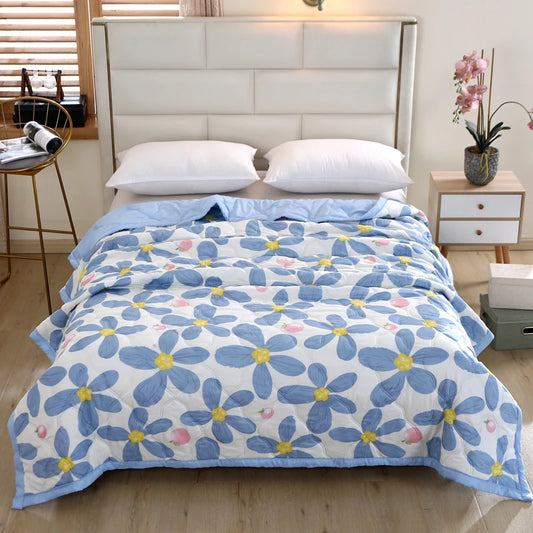 Cool Refreshing Soft Summer Quilt Skin Friendly Breathable Flower Printing Air Conditioner Blanket Thin Well-vetilated Comforter