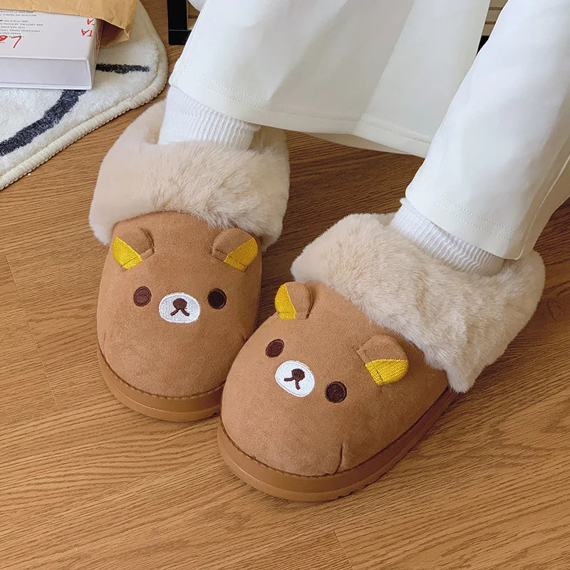 New Cute Rilakkuma Winter Wear Non Slip Warm Shoes Home Cute Bear Couple Slippers Anime Surrounding Girls Christmas Gift