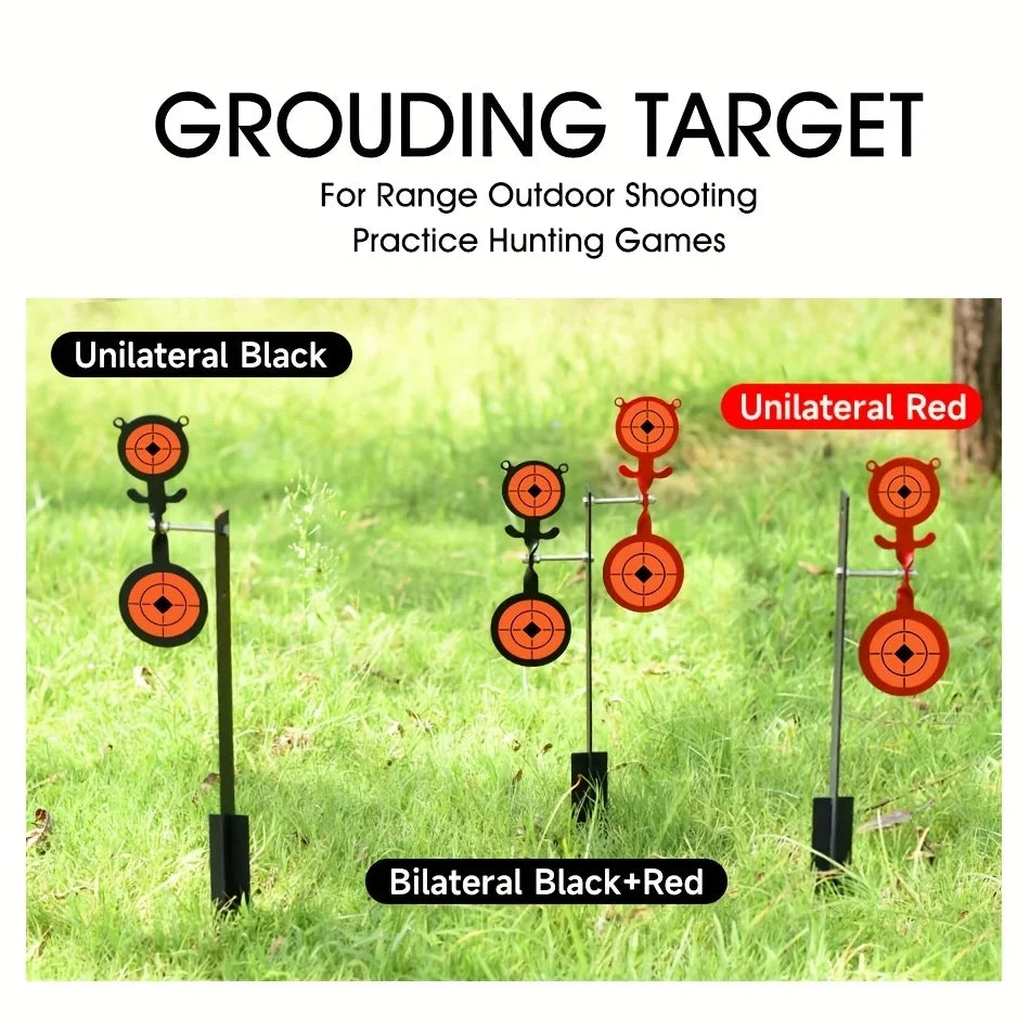 Iron Ground Insertion Double-Sided Rotating Target with Dual 360 Degree Rotating Heads, Used for Slingshot, Air Gun Practice Shooting, Outdoor Entertainment
