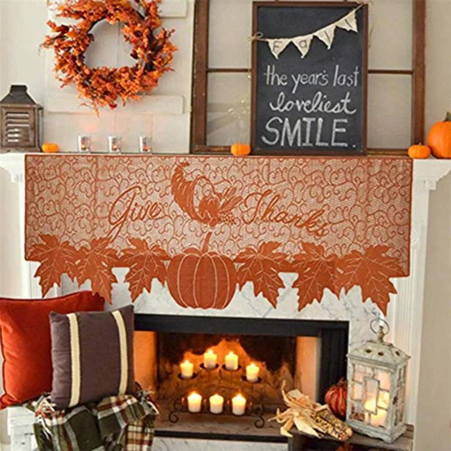 20"x60" Thanksgiving Decor Fireplace Scarf Fireplace Cloth Pumpkin Lace Table Runner Fall Runner Mantle Scarves Cover for Thank