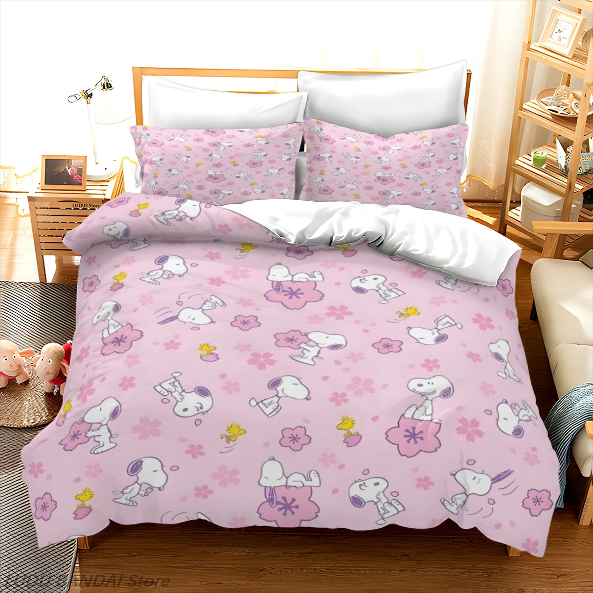 Snoopy Duvet Cover Set Snoopy Bedding Set Luxury Cover 3-Piece Polyester Christmas Decorations Cute Printed Cartoon home