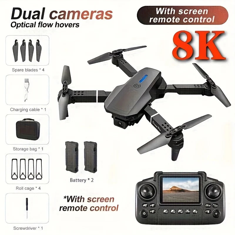 E88 PRO MAX Foldable Drone 2026 New, Obstacle Avoidance, Brushless Motor, Dual HD Camera, HD Screen Remote, Extra Batteries 40min Flight Time, One Key Return Home, LED Lights, USB Charging, FPV Quadcopter for Beginners Adults