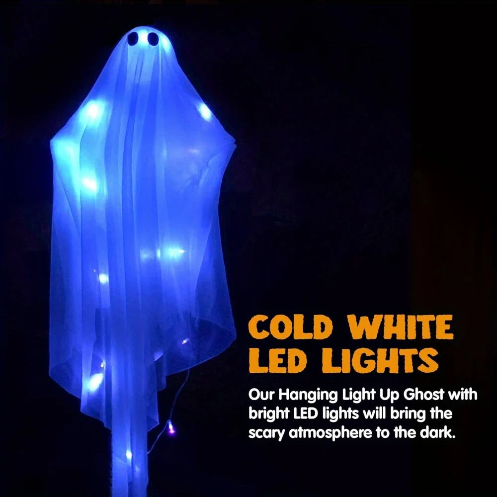 Halloween Hanging Light up Ghost with Spooky Blue LED Light, 47'' White Ghosts Halloween Hanging Decoration for Front Yard Patio Lawn Garden Party Decor Indoor Outdoor, Photobooth Props