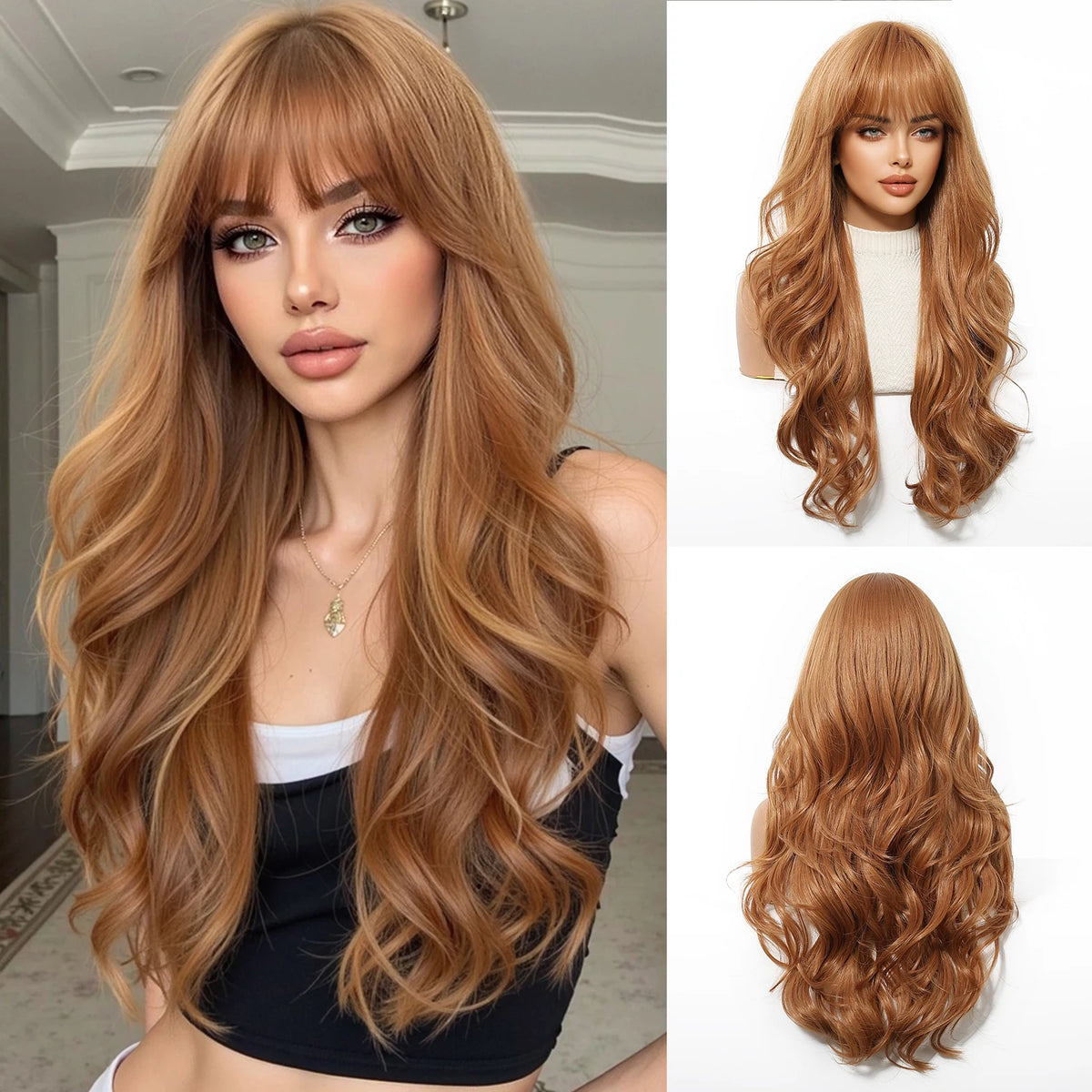 Long Curly Green Wave Synthetic Wigs with Bangs for Women Christmas Grass Green Cosplay Wigs Daily Natural Hair Heat Resistant