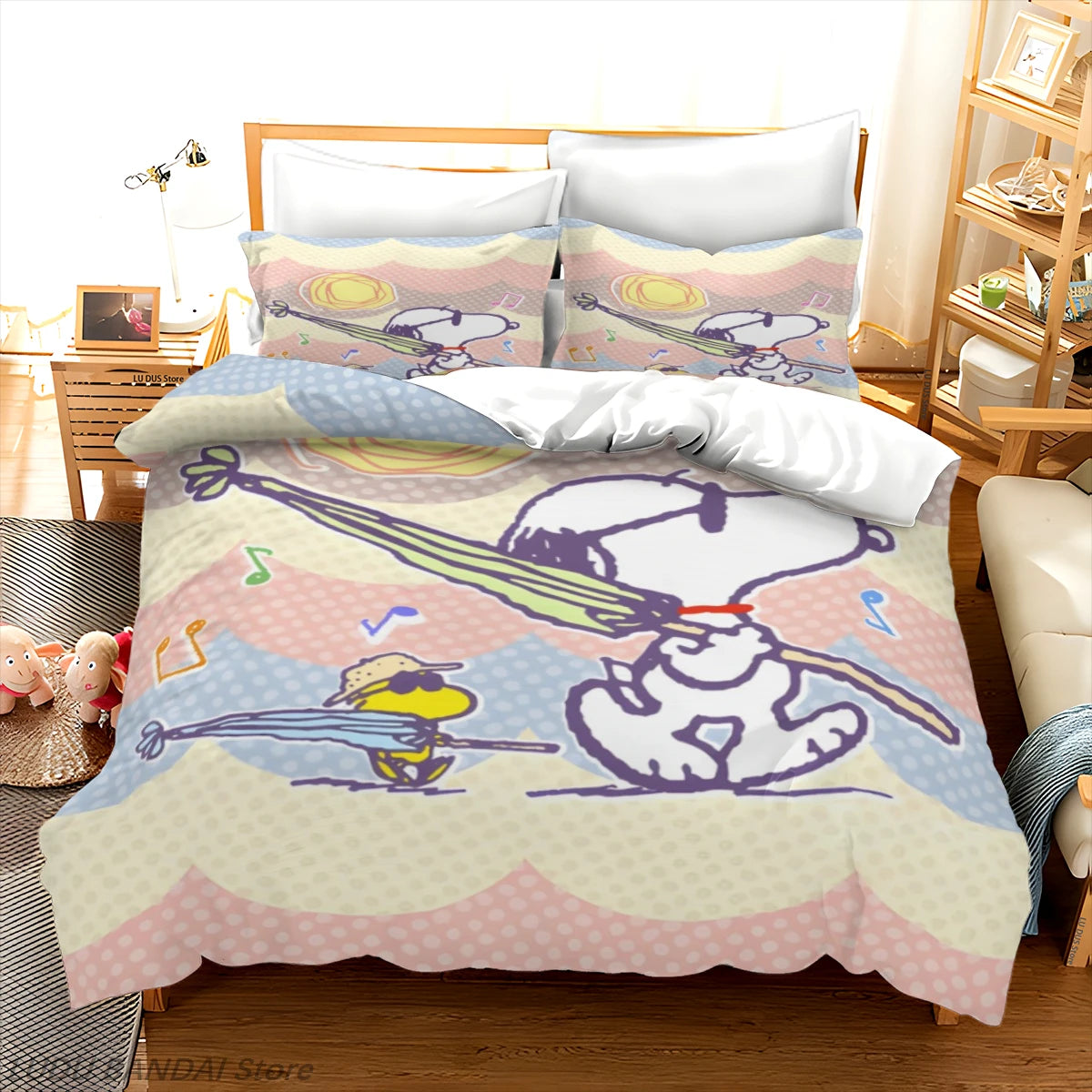 Snoopy Duvet Cover Set Snoopy Bedding Set Luxury Cover 3-Piece Polyester Christmas Decorations Cute Printed Cartoon home