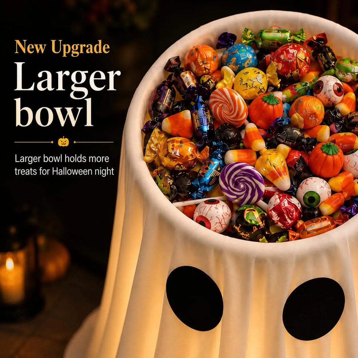 Large-Capacity Lighted Halloween Ghost Candy Bowl | Halloween Candy Bowl for Trick-or-Treat, Thick Draping Ghost Sheet