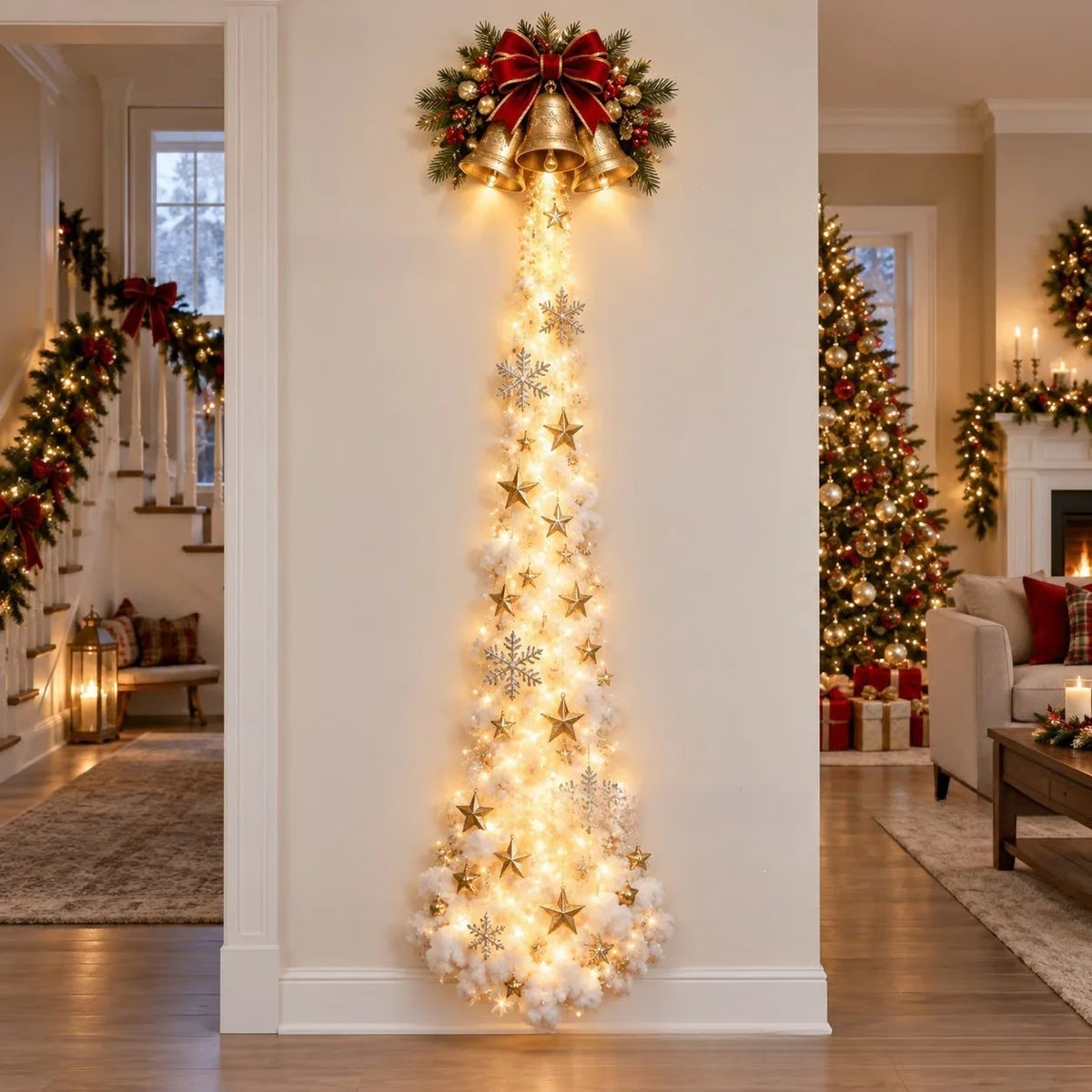 Christmas Magic Trail Wall Light, LED Cascading Holiday Decor,Warm White Glow, Space-Saving Wall Decor 60cm